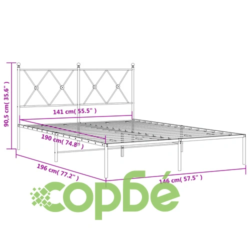 Метална рамка за легло с горна табла, черна, 140x190 см ➤ топ цена ➤ sorbe.bg