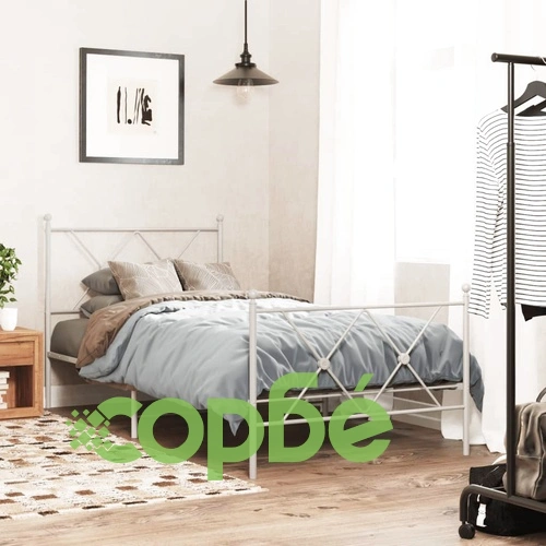 Метална рамка за легло с горна и долна табла, бяла, 90x200 см ➤ топ цена ➤ sorbe.bg