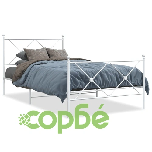 Метална рамка за легло с горна и долна табла, бяла, 100x190 см ➤ топ цена ➤ sorbe.bg