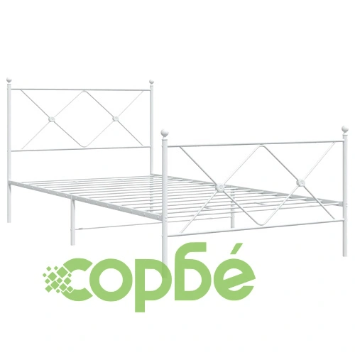 Метална рамка за легло с горна и долна табла, бяла, 100x190 см ➤ топ цена ➤ sorbe.bg