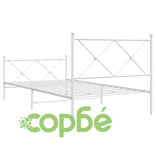 Метална рамка за легло с горна и долна табла, бяла, 100x190 см ➤ топ цена ➤ sorbe.bg