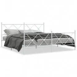 Метална рамка за легло с горна и долна табла, бяла, 180x200 см