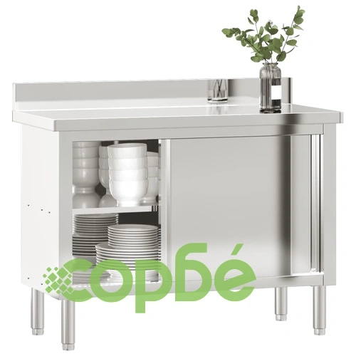 Кухненска работна маса с плъзгащи се врати, неръждаема стомана ➤ топ цена ➤ sorbe.bg