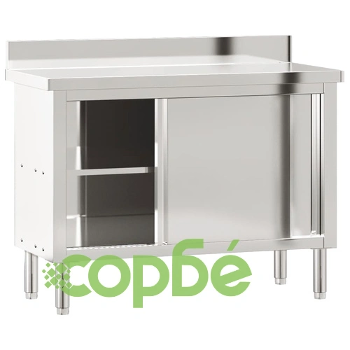 Кухненска работна маса с плъзгащи се врати, неръждаема стомана ➤ топ цена ➤ sorbe.bg