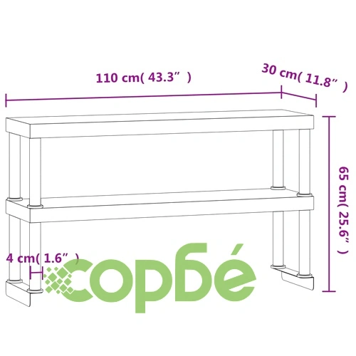 Работна маса, 2 нива, 110x30x65 см, неръждаема стомана ➤ топ цена ➤ sorbe.bg