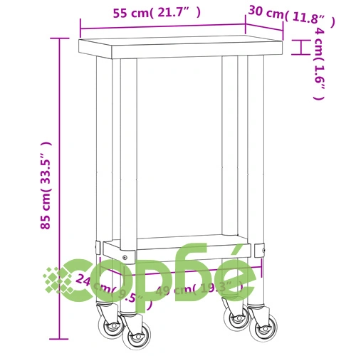 Кухненска работна маса с колелца 55x30x85 см неръждаема стомана ➤ топ цена ➤ sorbe.bg