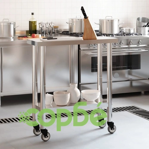 Кухненска работна маса с колелца, 82,5x30x85 см, инокс ➤ топ цена ➤ sorbe.bg
