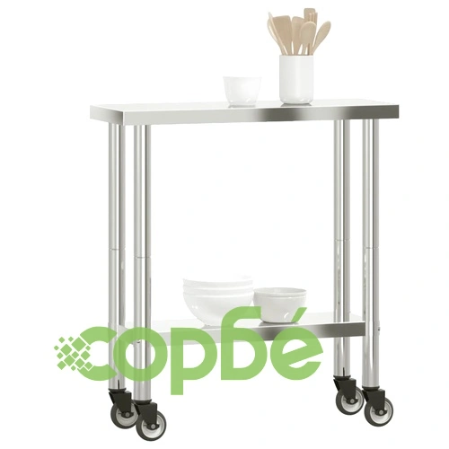 Кухненска работна маса с колелца, 82,5x30x85 см, инокс ➤ топ цена ➤ sorbe.bg