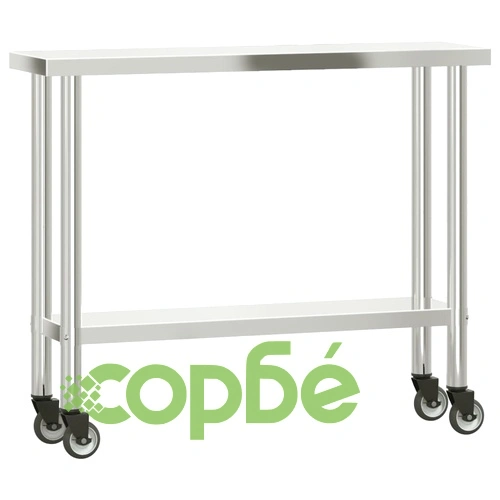 Кухненска работна маса с колелца, 110x30x85 см, инокс ➤ топ цена ➤ sorbe.bg
