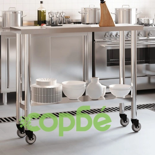 Кухненска работна маса с колелца, 110x30x85 см, инокс ➤ топ цена ➤ sorbe.bg