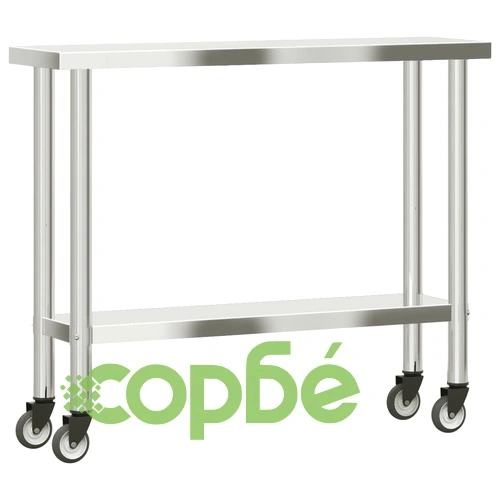 Кухненска работна маса с колелца, 110x30x85 см, инокс ➤ топ цена ➤ sorbe.bg