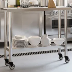 Кухненска работна маса с колелца, 110x30x85 см, инокс