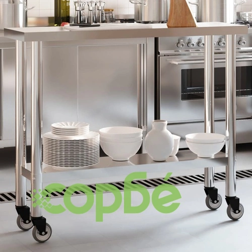 Кухненска работна маса с колелца, 110x30x85 см, инокс ➤ топ цена ➤ sorbe.bg