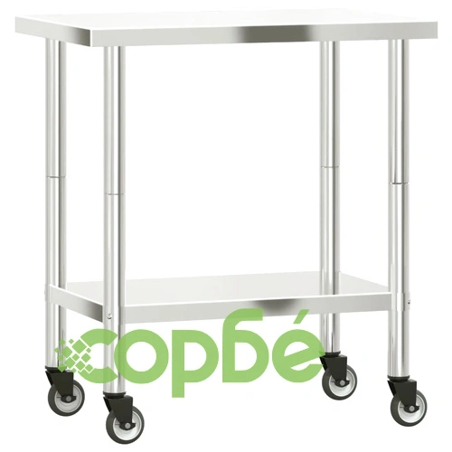 Кухненска работна маса с колелца, 82,5x55x85 см, инокс ➤ топ цена ➤ sorbe.bg