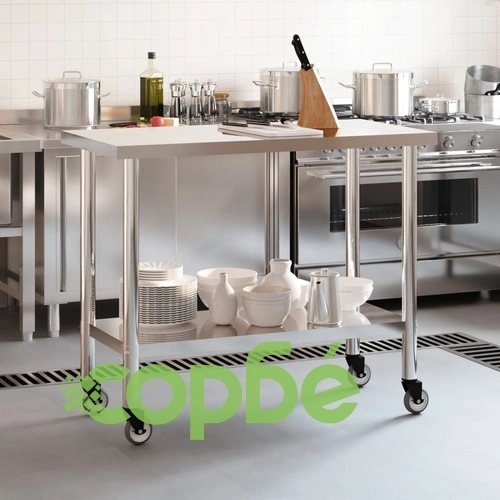 Кухненска работна маса с колелца, 110x55x85 см, инокс ➤ топ цена ➤ sorbe.bg