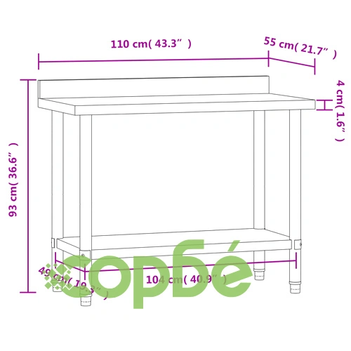 Кухненска работна маса с гръб 110x55x93 см неръждаема стомана ➤ топ цена ➤ sorbe.bg