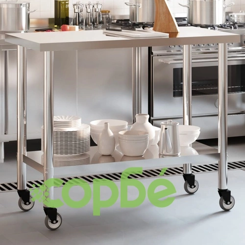 Кухненска работна маса с колелца, 110x55x85 см, инокс ➤ топ цена ➤ sorbe.bg