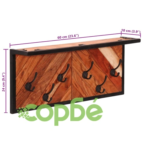 Стенна закачалка с 6 куки, акация масивно дърво ➤ топ цена ➤ sorbe.bg