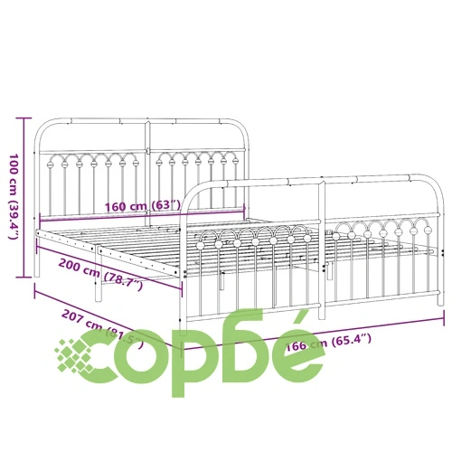Метална рамка за легло с горна и долна табла, бяла, 160x200 см ➤ топ цена ➤ sorbe.bg