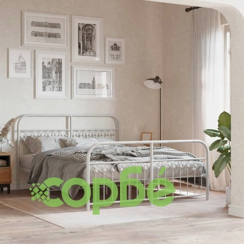 Метална рамка за легло с горна и долна табла, бяла, 160x200 см ➤ топ цена ➤ sorbe.bg