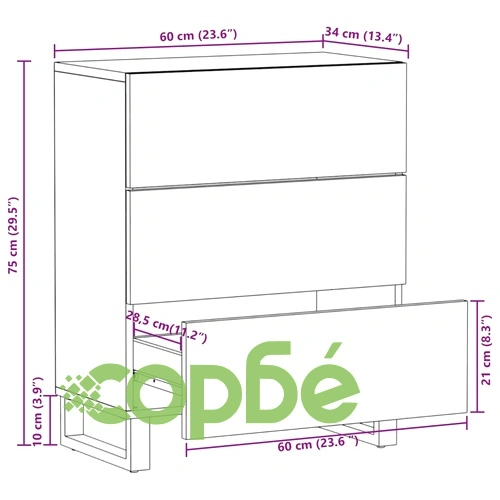 Бюфет, 60x34x75 см, акациево дърво масив ➤ топ цена ➤ sorbe.bg