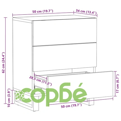 Нощно шкафче 50x34x62 см мангово дърво масив ➤ топ цена ➤ sorbe.bg