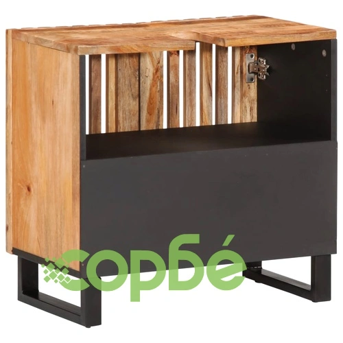 Шкаф за мивка за баня 62x34x58 см масивно дърво груб манго ➤ топ цена ➤ sorbe.bg