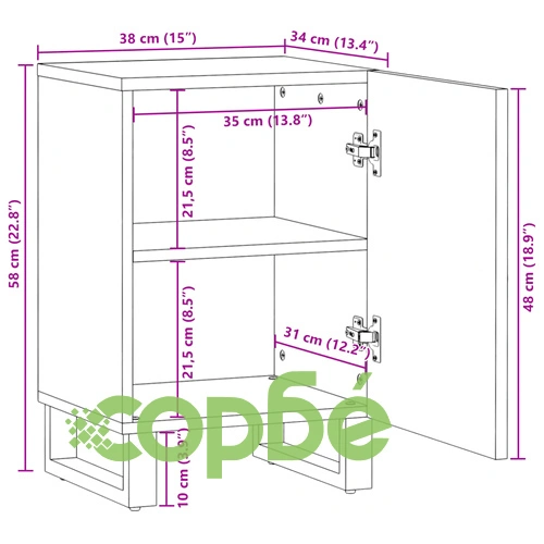 Шкаф за баня 38x34x58 см масивно дърво груб манго ➤ топ цена ➤ sorbe.bg