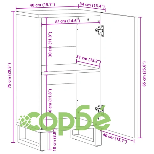 Бюфет, кафяв, 40x34x75 см, мангово дърво масив ➤ топ цена ➤ sorbe.bg