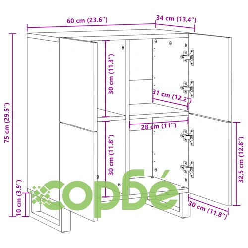 Бюфет, 60x34x75 см, мангово дърво масив ➤ топ цена ➤ sorbe.bg