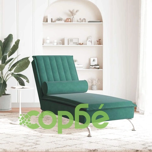 Масажна кушетка с болстер, тъмнозелена, кадифе ➤ топ цена ➤ sorbe.bg