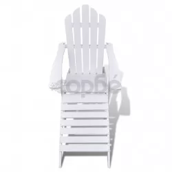 Градински стол с табуретка, дърво, бял