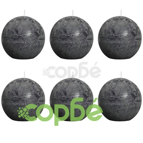 Bolsius Свещи стил рустик, сферични, 6 бр, 80 мм, цвят тъмносив ➤ топ цена ➤ sorbe.bg