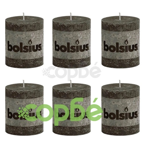 Bolsius класически свещи 80 x 68 мм, цвят тъмносив - 6 броя ➤ топ цена ➤ sorbe.bg