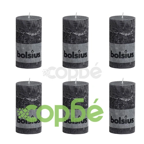 Bolsius класически свещи 130 x 68 мм, цвят тъмносив - 6 броя ➤ топ цена ➤ sorbe.bg