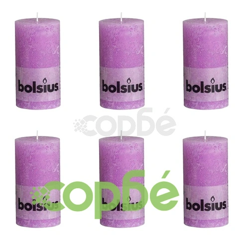 Bolsius Класически свещи 80 x 68 мм, цвят лилав - 6 броя ➤ топ цена ➤ sorbe.bg