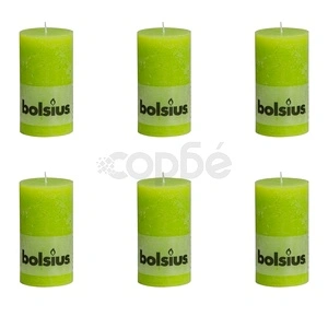 Bolsius Свещи стил рустик, стълбовидни, 6 бр, 130x68 мм, цвят лайм