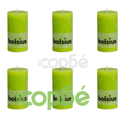 Bolsius Свещи стил рустик, стълбовидни, 6 бр, 130x68 мм, цвят лайм ➤ топ цена ➤ sorbe.bg