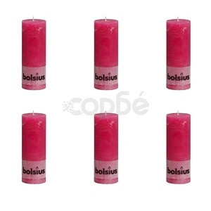 Bolsius Свещи стил рустик, стълбовидни, 6 бр, 190x68 мм, цвят фуксия
