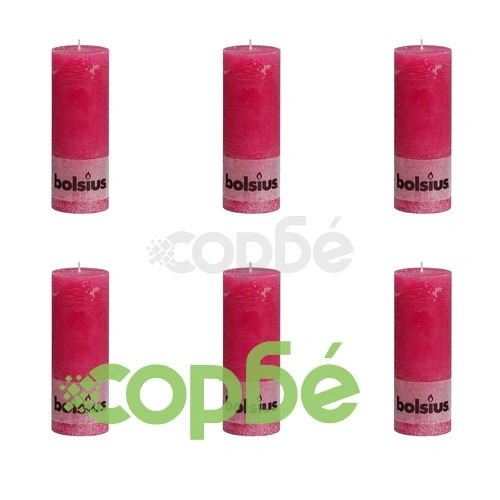 Bolsius Свещи стил рустик, стълбовидни, 6 бр, 190x68 мм, цвят фуксия ➤ топ цена ➤ sorbe.bg