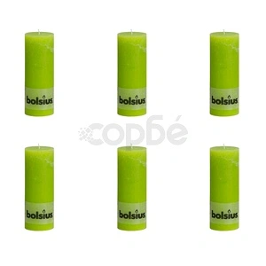 Bolsius Свещи стил рустик, стълбовидни, 6 бр, 190x68 мм, цвят лайм