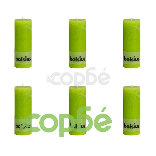 Bolsius Свещи стил рустик, стълбовидни, 6 бр, 190x68 мм, цвят лайм ➤ топ цена ➤ sorbe.bg
