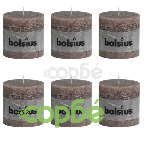 Bolsius Свещи стил рустик, стълбовидни, 6 бр, 100x100 мм, кафяво сиво ➤ топ цена ➤ sorbe.bg