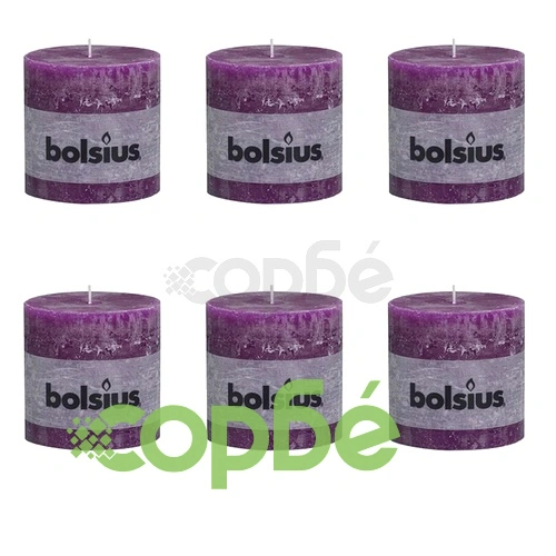 Bolsius Свещи стил рустик, стълбовидни, 6 бр, 100x100 мм, цвят лилав ➤ топ цена ➤ sorbe.bg