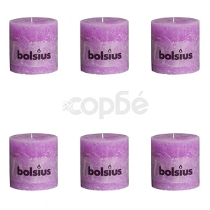 Bolsius Свещи стил рустик, стълбовидни, 6 бр, 100x100мм, цвят виолетов