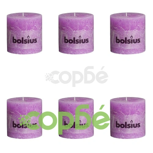 Bolsius Свещи стил рустик, стълбовидни, 6 бр, 100x100мм, цвят виолетов ➤ топ цена ➤ sorbe.bg