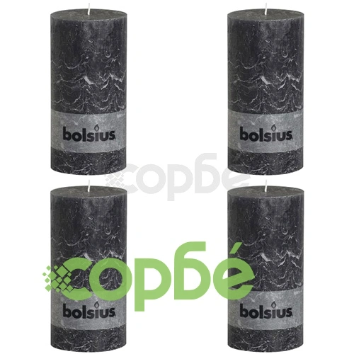 Bolsius Свещи стил рустик, стълбовидни, 4 бр, 200x100 мм, тъмносиво ➤ топ цена ➤ sorbe.bg