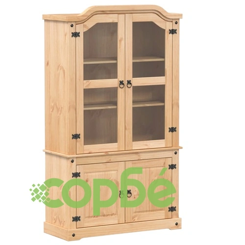 Стъклен шкаф витрина Corona 103,5x42x180 см бор масив ➤ топ цена ➤ sorbe.bg