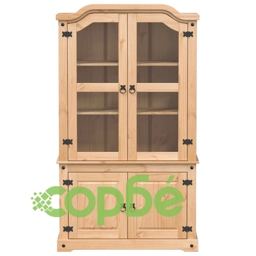 Стъклен шкаф витрина Corona 103,5x42x180 см бор масив ➤ топ цена ➤ sorbe.bg