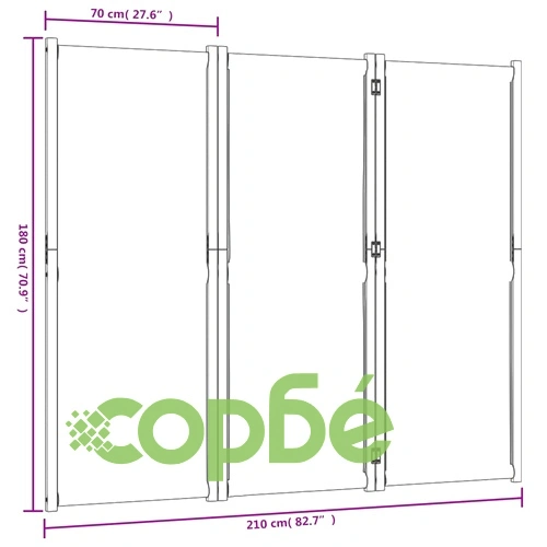Параван за стая, 3 панела, светлосив, 210x180 cм ➤ топ цена ➤ sorbe.bg